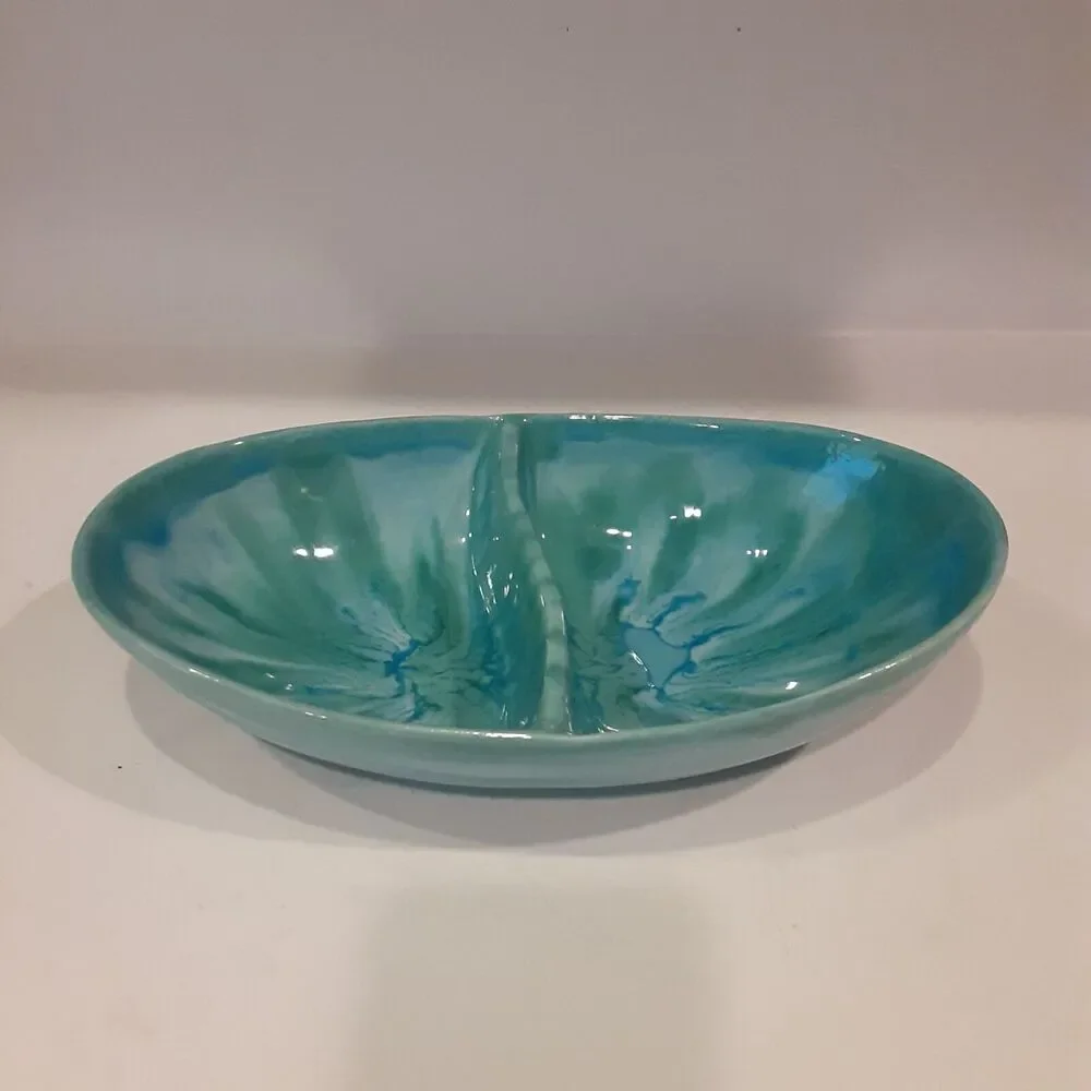 Vintage Dryden Hot Springs Ovenware Divided Dish Sea Blues